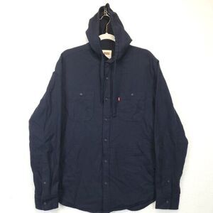 Levi's Button Up Hooded Shirt‎ Men M Long Sleeve Front Pockets Navy Blue Cotton